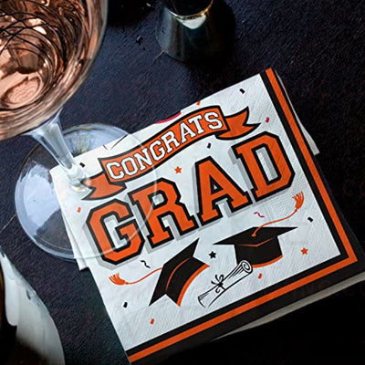 Graduation Party Supplies Disposable Paper Cocktail Napkins for 2023 Graduation Party Decorations, 80 Pack（orange and black）