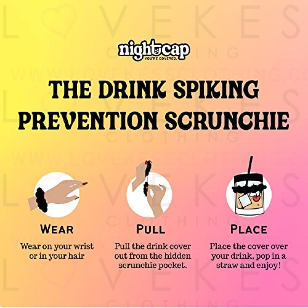 Nightcap Drink Cover Scrunchie, 2 Pack- The Drink Spiking Prevention Scrunchie As Seen on Shark Tank- Black