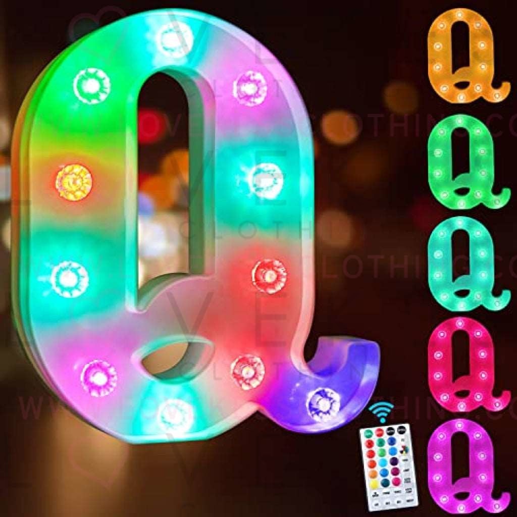 Colorful Light up Letters Led Marquee Letter Lights with Remote 18 Colors Letters with Lights for Wedding Birthday Party Lamp Christmas Home Bar Decoration - Diamond Design Battery Powered - Q