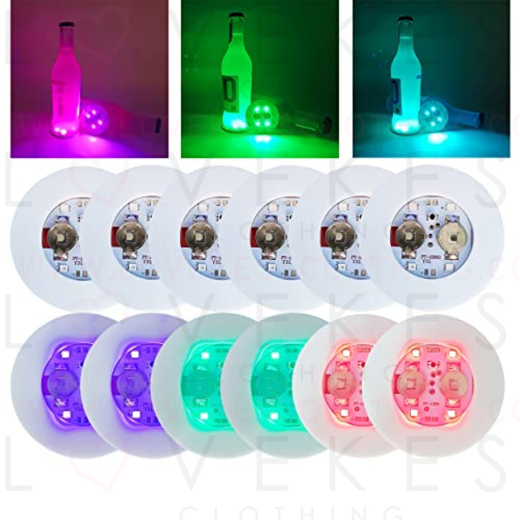 LED Coasters, 12 Pack Glowing Coasters, Glowing Cup Stickers, Glowing Liquor Coasters, Cup Base lamp, Glitter Coasters for Club, Bar, Party, Wedding Decor (Colorful)