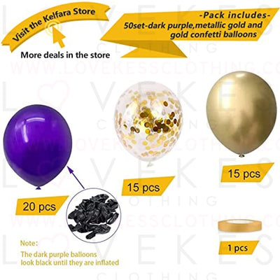 Purple Gold Confetti Latex Balloons,50pcs 12 inch Dark Purple and Gold Metallic Chrome Party Balloons for Birthday, Baby Shower, Wedding, Anniversary and Festival Ceremony Decoration
