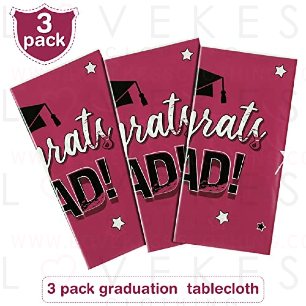 3 Pack Graduation Party Tablecloth Congrats Class of 2022 Graduation Table Covers Grad Cap Table Cloth Rectangle Plastic Tablecloth for Grad Party Decorations and Supplies, 54 x 108 Inch (Maroon)
