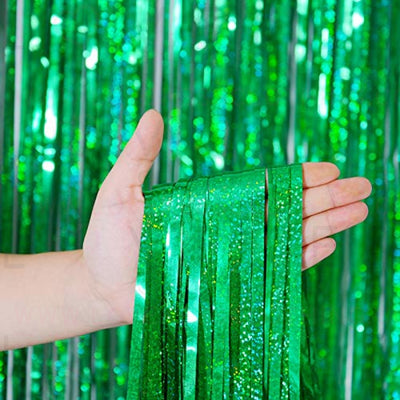 Foil Curtain Backdrop, Melsan 2 Pack 3.2 ft x 8.2 ft Tinsel Foil Fringe Curtains, Sparkle Metallic Foil Fringe Curtains for Party Photo Booth Props Decoration, Green