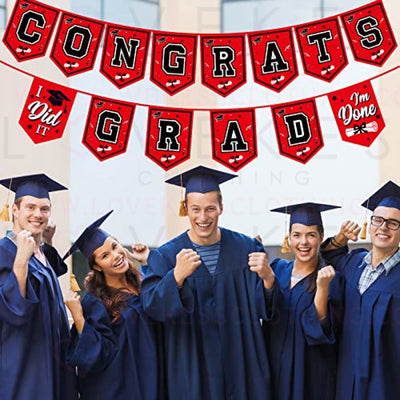 2023 Red Graduation Banner - No DIY Required Red Graduation Party Supplies Decorations Grad Banner for College, High School Party (Red and Black Congrats Grad)