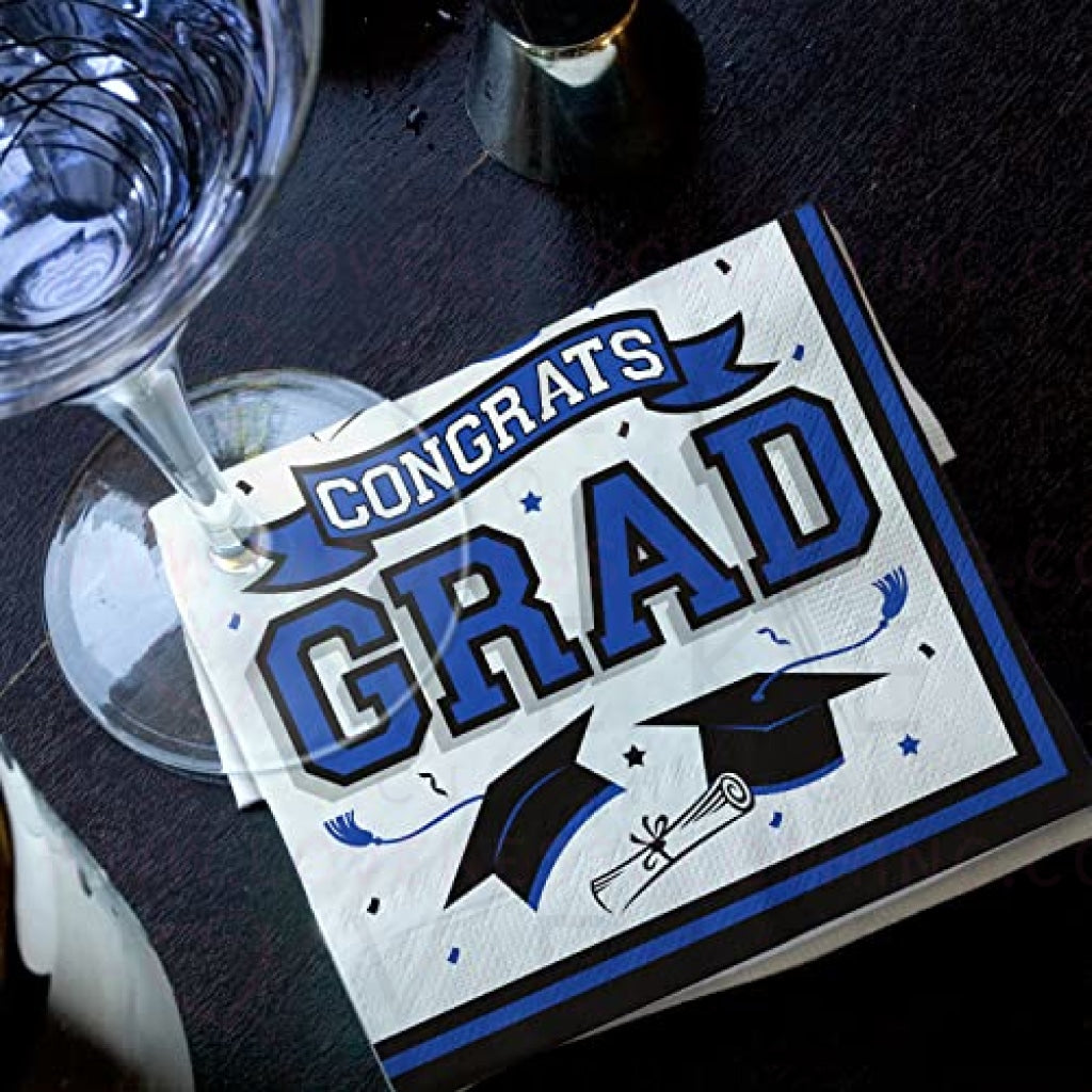 Graduation Party Supplies Disposable Paper Cocktail Napkins for 2023 Graduation Party Decorations, 80 Pack（blue and black）