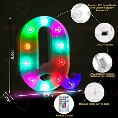 Colorful Light up Letters Led Marquee Letter Lights with Remote 18 Colors Letters with Lights for Wedding Birthday Party Lamp Christmas Home Bar Decoration - Diamond Design Battery Powered - Q