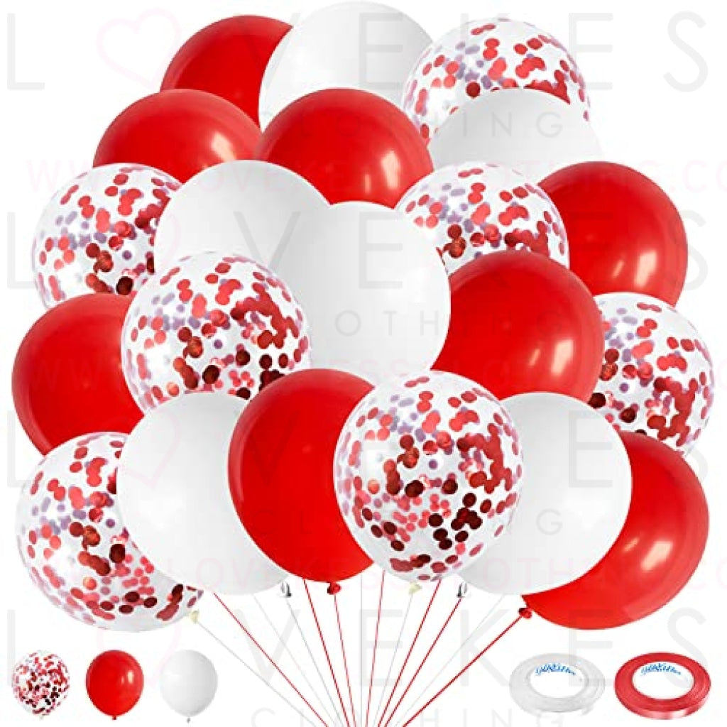 Red and White Confetti Balloons 60pcs 12 inch Red Confetti Latex Balloon Red White Party Decorations Birthday Wedding Bridal Baby Shower Valentines Day