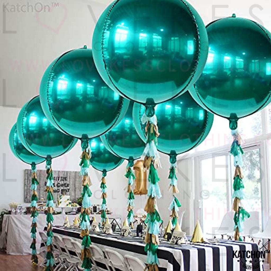 Big, 22 Inch Emerald Green Balloons - Pack of 6 | Dark Green Balloons, Safari Baby Shower Decorations for Boy | 360 Degree 4D Chrome Green Balloon for Christmas Decorations For Home, Wild One Birthday