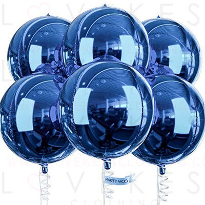 PartyWoo Dark Blue Balloons, 6 pcs Blue Foil Balloons, 22 inch Giant 4D Foil Balloons and Ribbon, Large Mylar Balloons, Balloons for Birthday Decorations, Wedding Decorations, Party Decorations