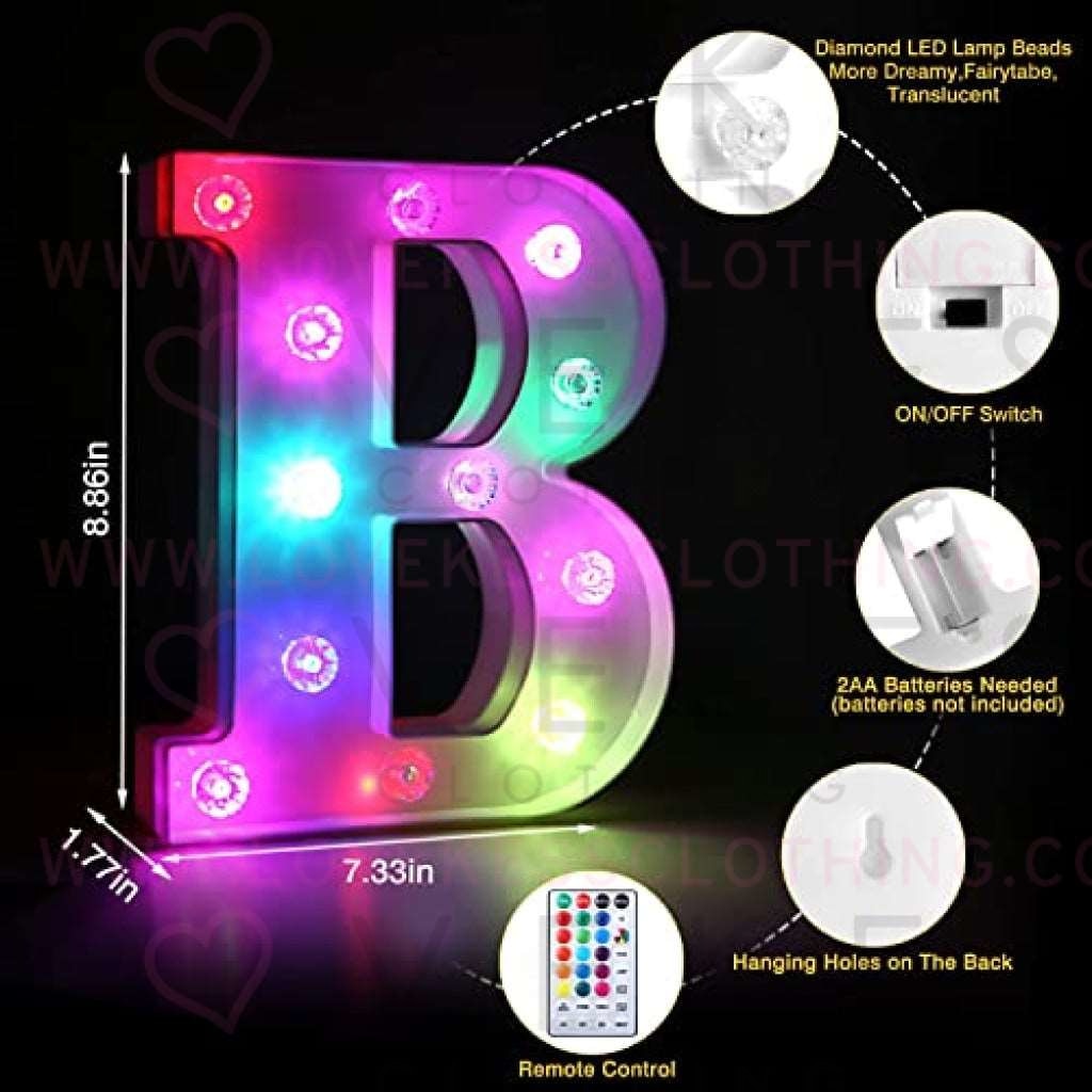 Colorful Light up Letters Led Marquee Letter Lights with Remote 18 Colors Letters with Lights for Wedding Birthday Party Lamp Christmas Home Bar Decoration - Diamond Design Battery Powered - B