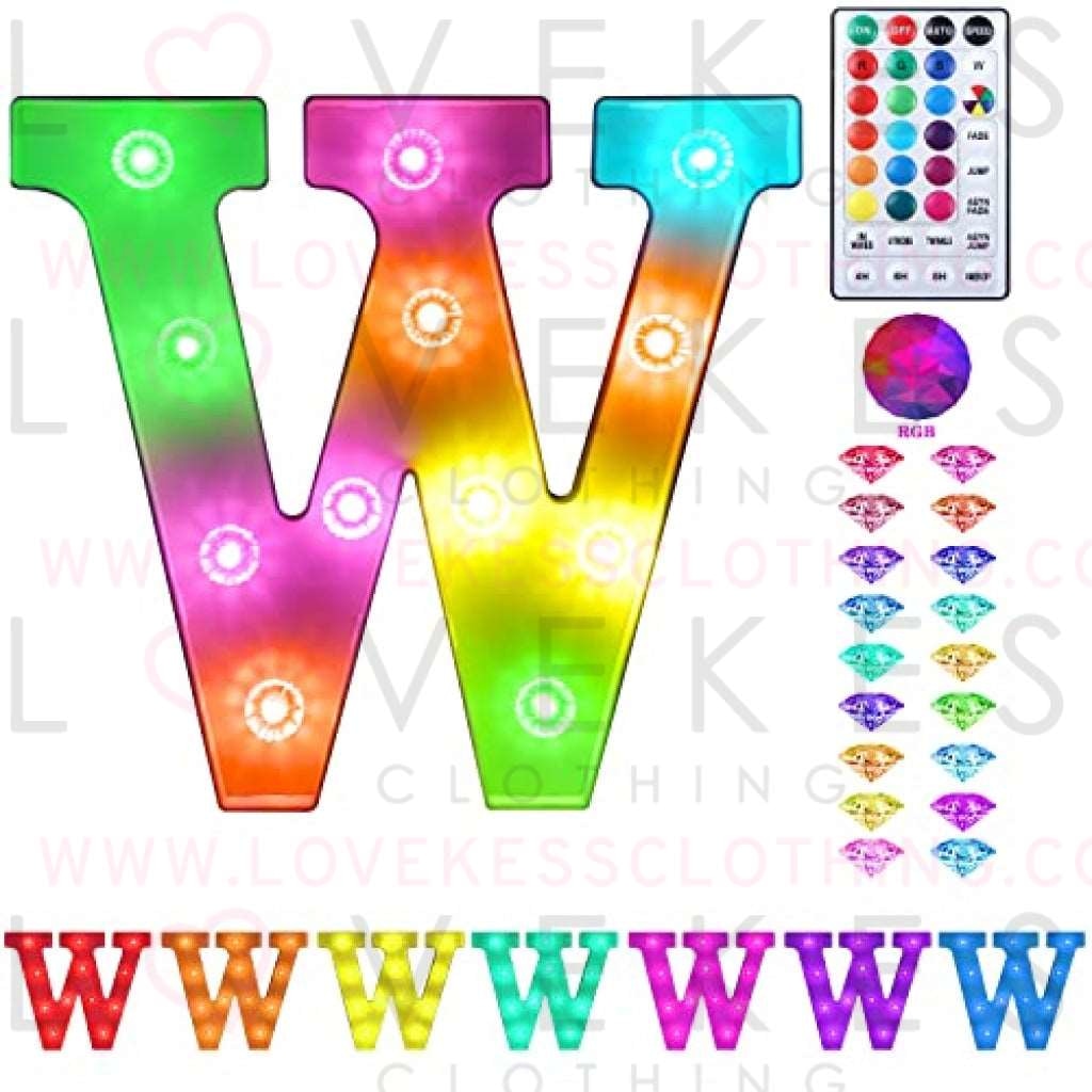 Colorful Light up Letters Led Marquee Letter Lights with Remote 18 Colors Letters with Lights for Wedding Birthday Party Lamp Christmas Home Bar Decoration - Diamond Design Battery Powered - W