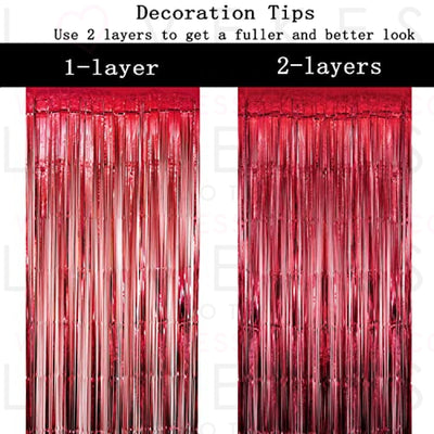 Red White Metallic Tinsel Foil Fringe Curtain Circus Welcome Carnival Under The Top Birthday Baby Shower Graduation Halloween Wedding Valentines Day Party Photo Booth Backdrop Decoration, 4pc