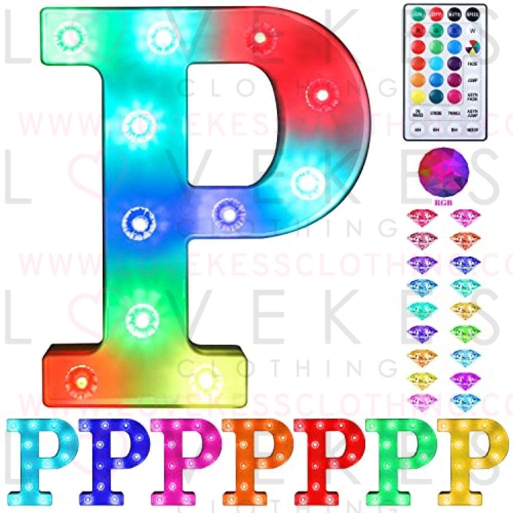 Colorful Light up Letters Led Marquee Letter Lights with Remote 18 Colors Letters with Lights for Wedding Birthday Party Lamp Christmas Home Bar Decoration - Diamond Design Battery Powered - P