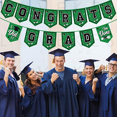2023 Green Graduation Banner - No DIY Required Green Graduation Party Supplies Decorations Grad Banner for College, High School Party (Green and Black Congrats Grad)