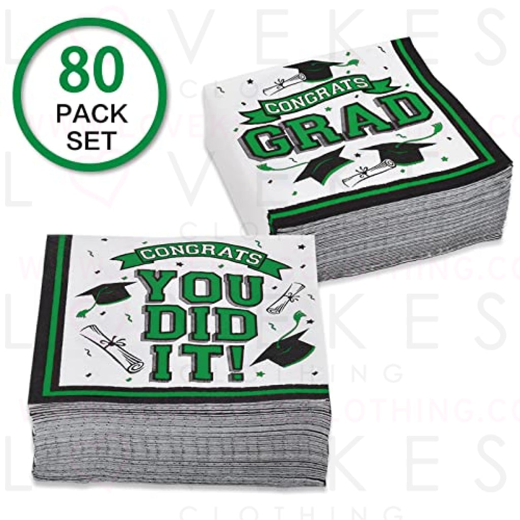 Graduation Party Supplies Disposable Paper Cocktail Napkins for 2023 Graduation Party Decorations, 80 Pack（green and black）