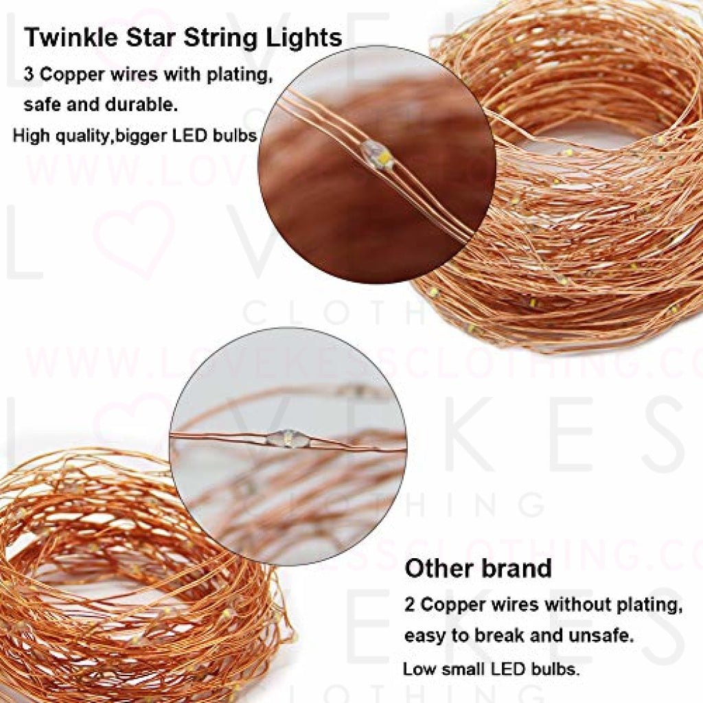 Twinkle Star 200 LED 66 FT Copper Fairy String Lights 8 Modes LED, USB Powered with Remote Control for Christmas Tree Wedding Party Home Decoration, Warm White