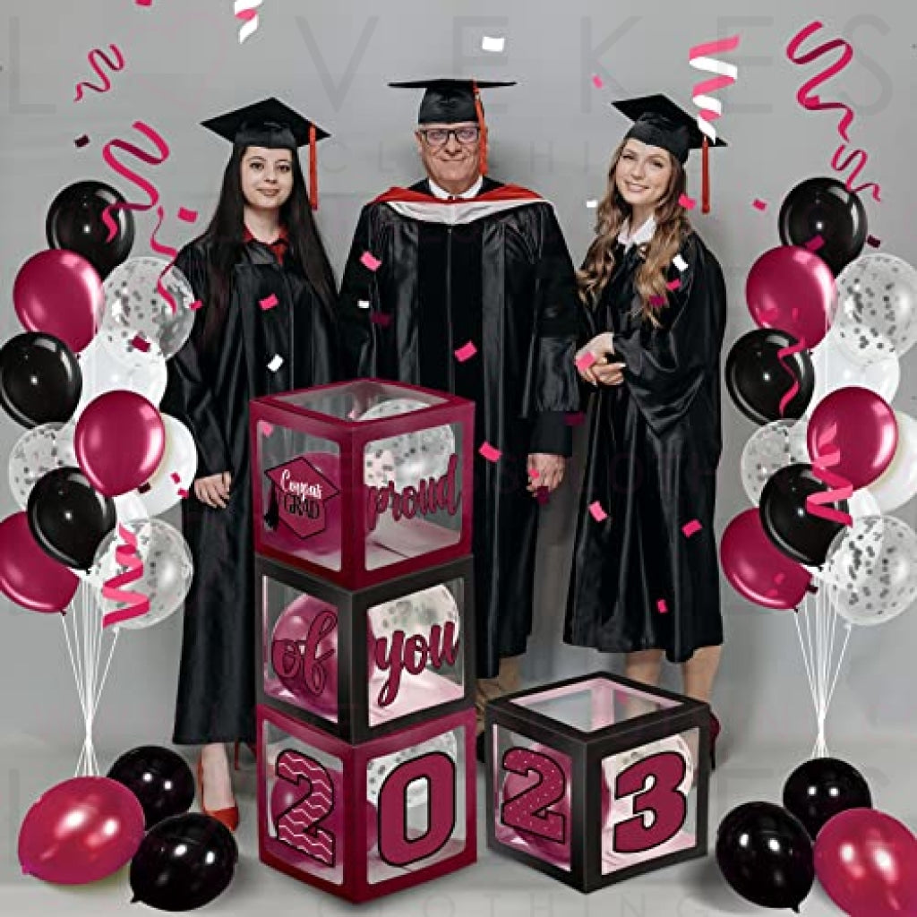 Graduation Box Decorations with Balloon and LED Light Strings Congrats 2023 Grad Party Supplies Proud of You Balloon Boxes for Class of 2023 School College Party Decor, 44 Pieces (Maroon)