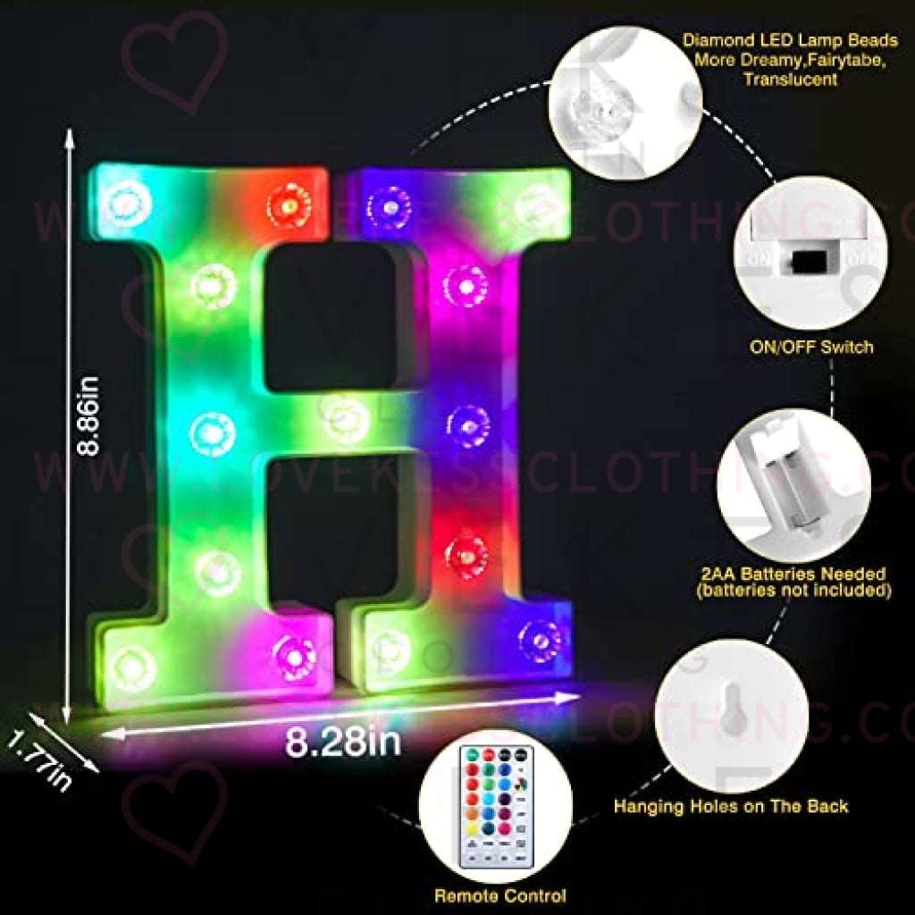 Colorful Light up Letters Led Marquee Letter Lights with Remote 18 Colors Letters with Lights for Wedding Birthday Party Lamp Christmas Home Bar Decoration - Diamond Design Battery Powered - H