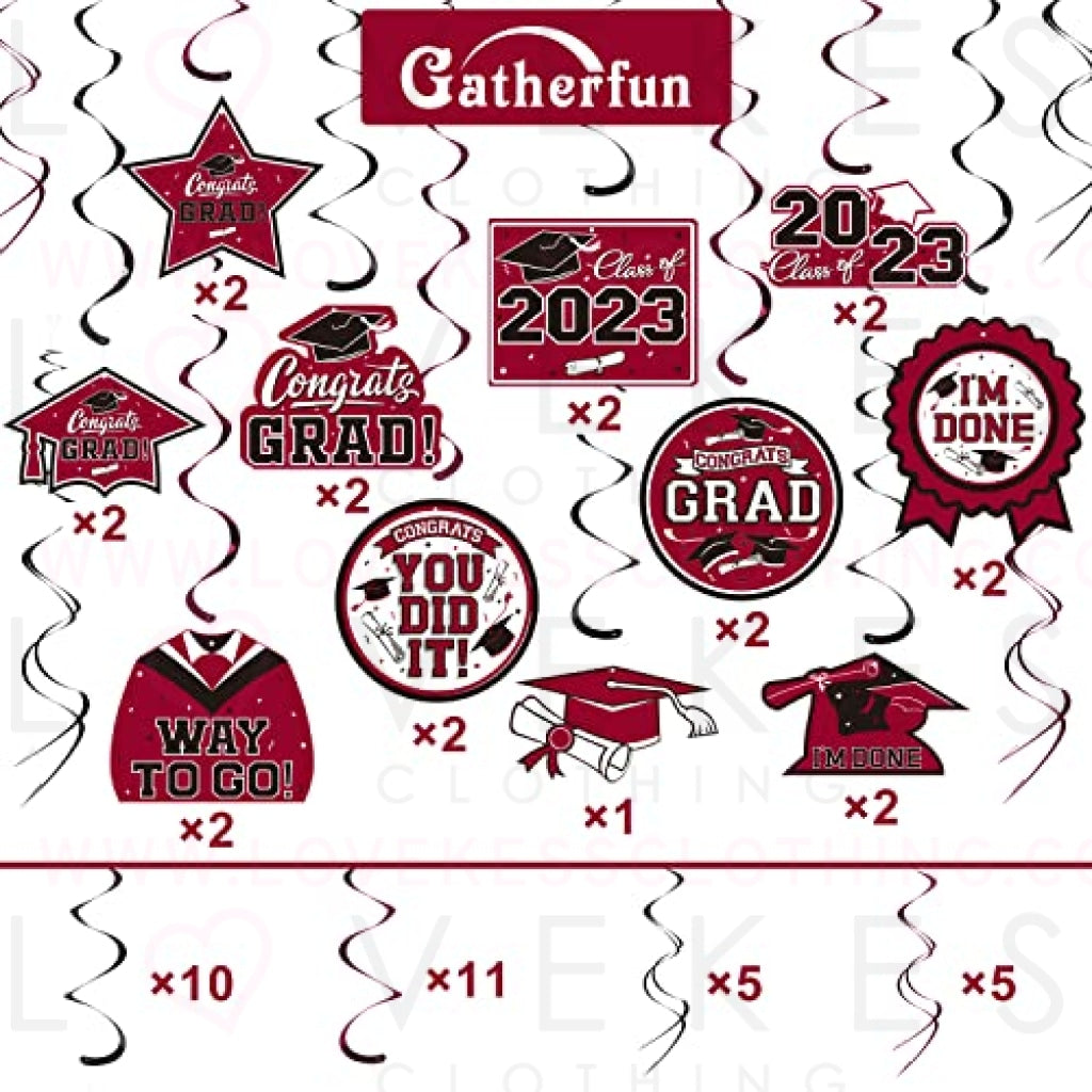 Gatherfun 31 Pieces Graduation Party Supplies, 2023 Graduation Hanging Swirl Congrats Grad and Graduation Party Decorations(Maroon, Black)