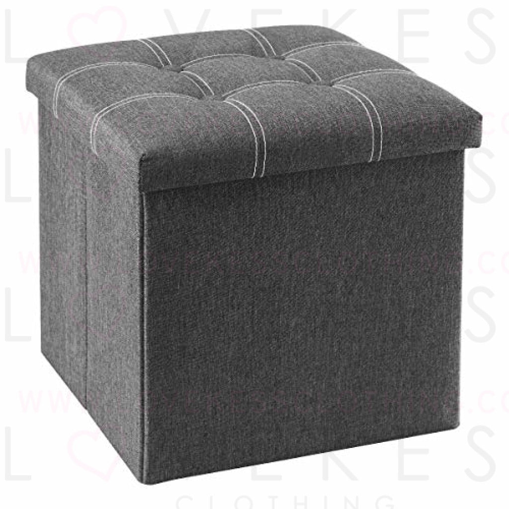 YOUDENOVA 15 inches Storage Ottoman Cube, Foldable Storage Boxes Footrest Step Stool, Padded Seat for Dorm Living Room, Support 300lbs, Line Fabric Grey