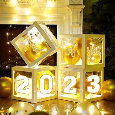 Graduation Box Decorations with Balloon and LED Light Strings Congrats 2023 Grad Party Supplies Proud of You Balloon Boxes for Class of 2023 School College Party Decor, 44 Pieces (White)