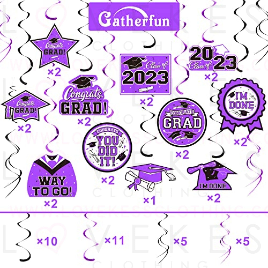 31 Pieces Graduation Party Supplies, 2023 Graduation Hanging Swirl Congrats Grad and Graduation Party Decorations(Purple, Black)