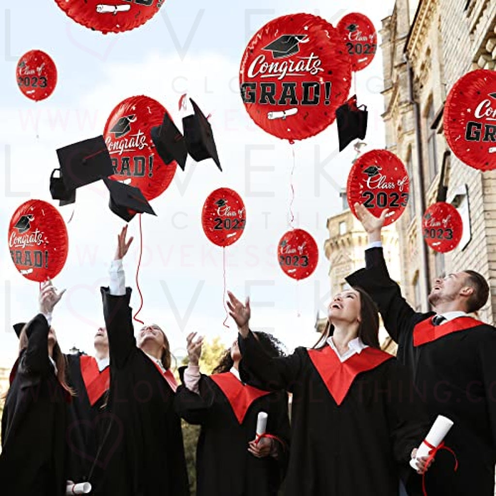 Graduation Party Decorations, Congrats Grad Balloons for 2023 Graduation Party Supplies,12 pcs Class Red Balloons, 17 Inch