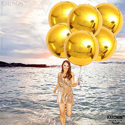 Giant, 22 Inch Gold Foil Balloon - Pack of 6 Gold Metallic Balloon | 360 Round 4D Big Gold Balloons | Large Gold Balloons for Bachelorette Party | Mirror Finish Gold Foil Balloons for Birthday Party