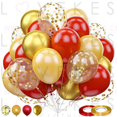 60 Pieces Balloons Red and Gold, 12 Inch Ruby Red Metallic Chrome Gold Pearl Gold Confetti Latex Balloons, Retro Red Gold Party Balloons for Wedding Graduation Birthday Bridal Baby Shower Decoration