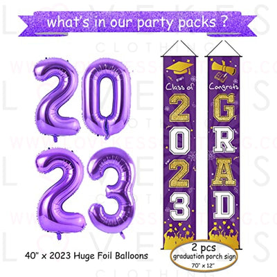 HIPEEWO Graduation Decorations 2023 - Graduation Party Supplies Include Congrats Grad Banner, Backdrop, Porch Sign, Balloons, Hanging Swirls, High School College Graduation Party Decorations | Purple