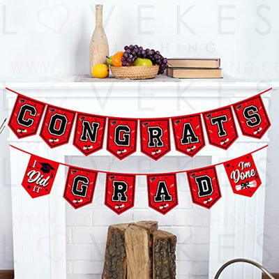 2023 Red Graduation Banner - No DIY Required Red Graduation Party Supplies Decorations Grad Banner for College, High School Party (Red and Black Congrats Grad)