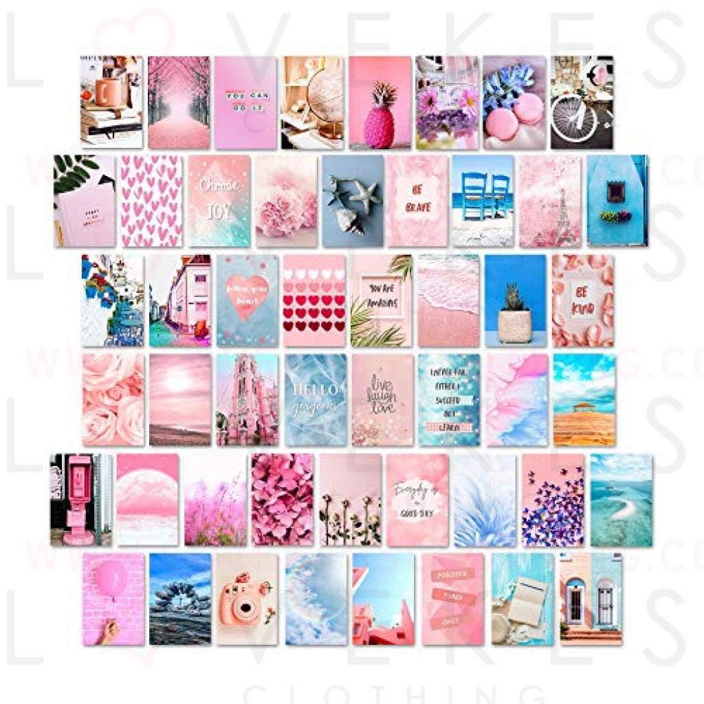 Koozto Wall Collage Kit, 50pcs 4x6 inches Pink and Blue Photo Prints, Cute Aesthetic Pictures for Dorm College Wall Art Decorations, Trendy TikTok Room Decor Wallpaper for Teen Girl Bedroom, Pink, Blue