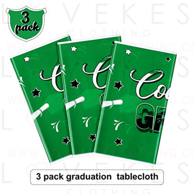 3 Pack Graduation Party Tablecloth Congrats Class of 2022 Graduation Table Covers Grad Cap Table Cloth Rectangle Plastic Tablecloth for Grad Party Decorations and Supplies, 54 x 108 Inch (Green)