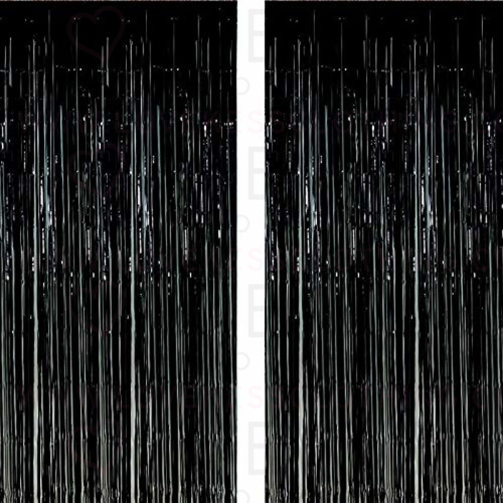 Twinkle Star 2 Pack Photo Booth Backdrop Foil Curtain Tinsel Backdrop Environmental Background for Halloween Party, Birthday, Wedding, Graduation, Christmas Decorations (Black)