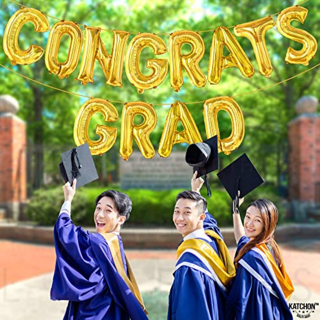 KatchOn, Gold Congrats Grad Balloons - 16 Inch | Congrats Balloons for Graduation Party Decorations 2023 | Congrats Balloon Banner, 2023 Congrats Grad Banner | Graduation Decorations Class of 2023