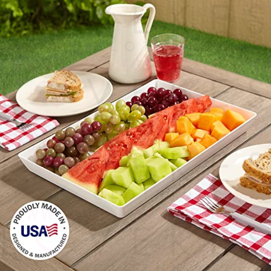 US Acrylic Avant 15" x 10" Plastic Stackable Serving Tray in White | Set of 3 Appetizer, Charcuterie, Food, Snack, Dessert Platters | Reusable, BPA-Free, Made in The USA