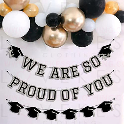 We Are So Proud Of You Banner Graduation Party Decorations Congrats Grad Cap Garlands Wall Sign Silver Grey