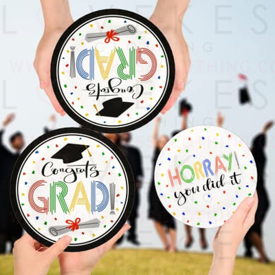DYLIVeS Graduation Party Supplies, You did it Colorful Grad Congrats Disposable Tableware Set 2023 Graduation Party Decorations for College High School, Plates and Napkins, Cups, Tablecloth, Serves 24