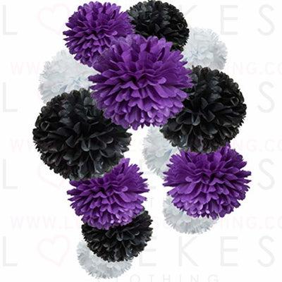 Paper Flower Tissue Pom Poms Graduation and Outer Space Galaxy Party Favor Supplies (black,purple,white,12pc)