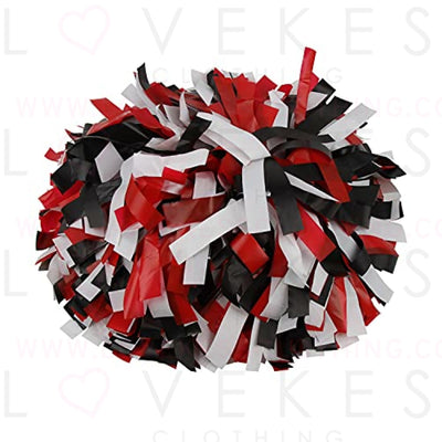 ICObuty Plastic Cheerleader Cheerleading Pom Poms 6 inch 1 Pair 2 Pieces (Red-Black-White)