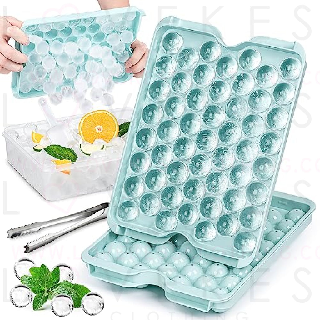 Combler Ice Cube Tray with Lid and Bin, Small Round Ice Cube Trays for Freezer 2 Pack, Upgraded 53X2 Pcs Thin Ice Tray Easy Release, Small Ice Maker, Mini Sphere Ice Mold for Chilling Drinks, Blue