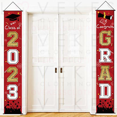 HIPEEWO Graduation Decorations 2023 - Graduation Party Supplies Include Congrats Grad Banner, Backdrop, Porch Sign, Balloons, Hanging Swirls, High School College Graduation Party Decorations | Red