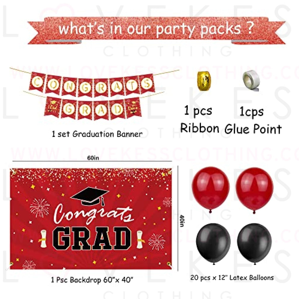 HIPEEWO Graduation Decorations 2023 - Graduation Party Supplies Include Congrats Grad Banner, Backdrop, Porch Sign, Balloons, Hanging Swirls, High School College Graduation Party Decorations | Red