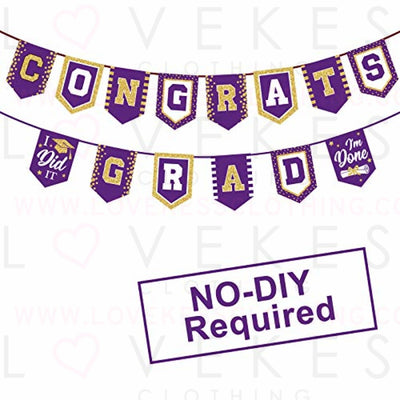 2023 Purple Graduation Banner - No DIY Required Purple Graduation Party Supplies Decorations Grad Banner for College, High School Party (Purple Congrats Grad)
