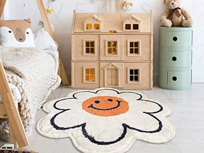 FOMAILE Smiley Face Rug Sunflower Rug Cute Bath Mat Strong Water Absorption Bath Rug Super Absorbent and Fluffy Mat Machine Washable Bahtub Mats for Shower, Tub, Bedroom 31.5IN