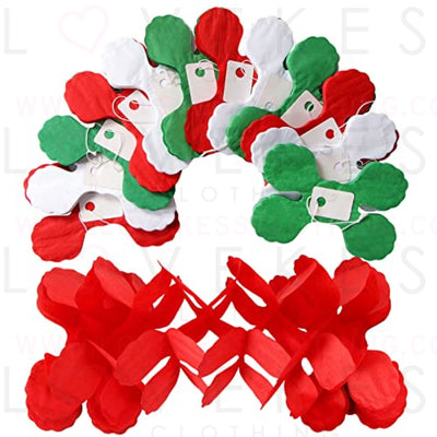Red-Green White Party-Decorations Christmas Streamers-Garland - 12pcs New Years, Winter Decor 4-Leaf Clover Paper Streamer,Birthday Baby Shower Engagement Wedding Bachelorette Banners Decor Panduola