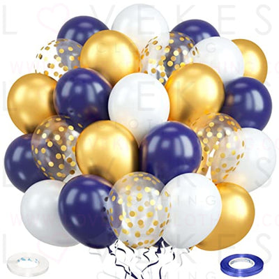 Navy Blue and Gold Balloons, 60 Pieces Navy Blue Pearl White Chrome Gold Metallic Latex Balloons and Confetti Party Balloons for Boys Men Wedding Birthday Baby Shower Graduation Party Decorations