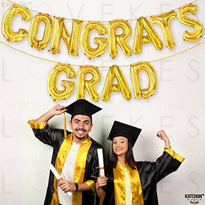 KatchOn, Gold Congrats Grad Balloons - 16 Inch | Congrats Balloons for Graduation Party Decorations 2023 | Congrats Balloon Banner, 2023 Congrats Grad Banner | Graduation Decorations Class of 2023