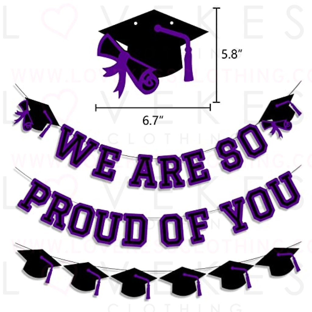 We Are So Proud Of You Banner Graduation Party Decorations Congrats Grad Cap Garlands Wall Sign Purple