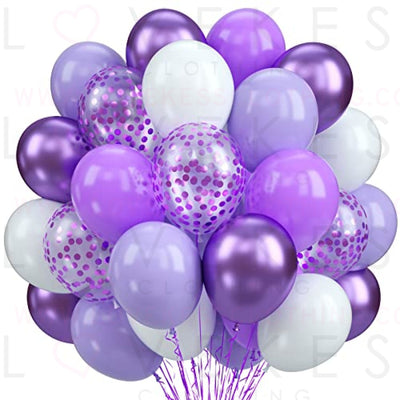 Purple and White Balloons, 50pcs 12 Inch Purple Balloons Metallic Purple Balloons Confetti Purple White Balloons for Purple Decorations, Birthday Shower Princess Theme Party Decorations